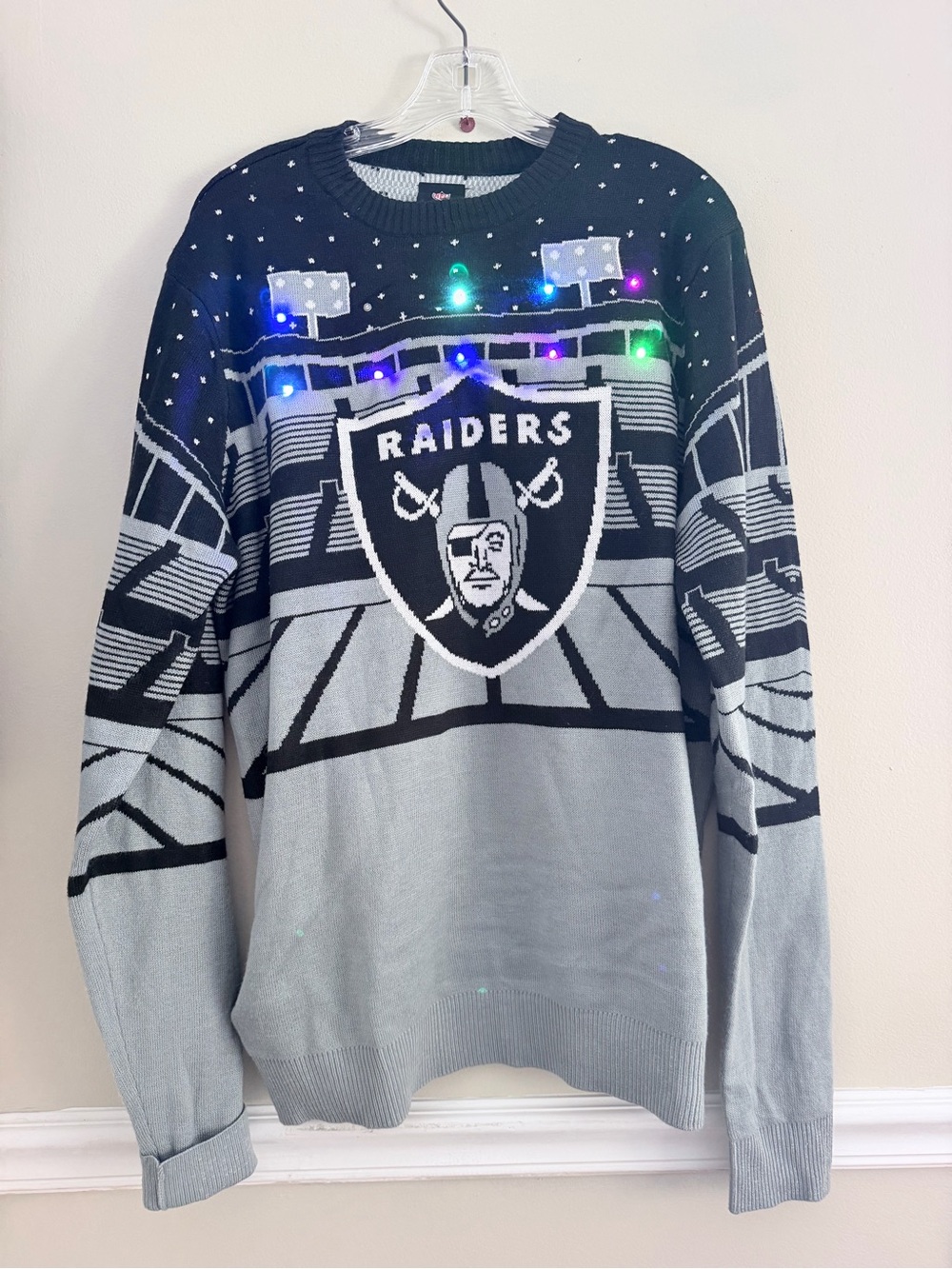 NFL Raiders LED Crewneck Sweater in Black and Gray